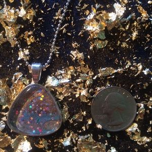 Silver and Blue Sparkle Acrylic Pour Necklace